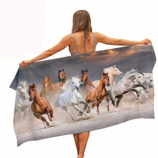 Soft and lightweight beach towel with galloping horse design, perfect for animal-themed vacations and outdoor activities. Ideal for sports, swimming, camping, fitness, and yoga. Great gift for family, friends, or loved ones, especially for Christmas.