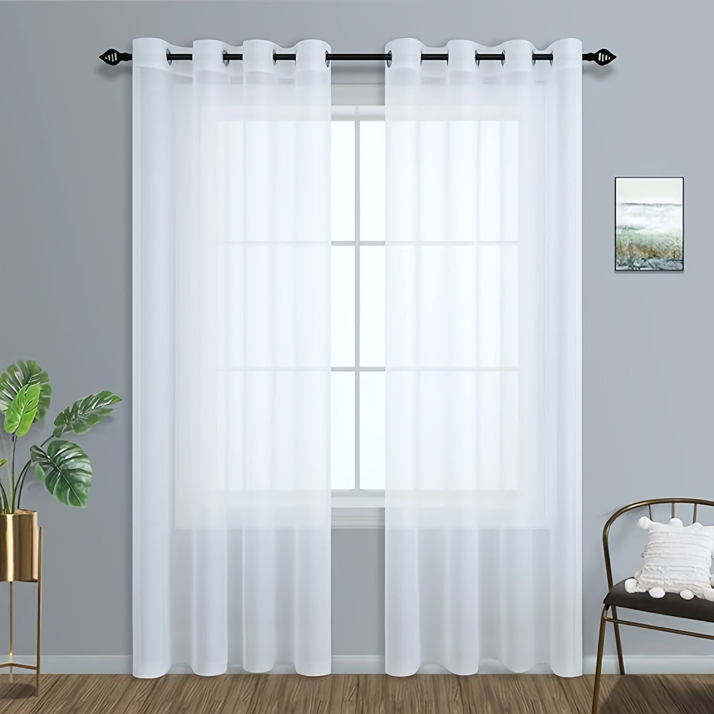 Set of 2 Grommet Top Sheer Curtains Perfect for Living Room, Bedroom, and Kitchen. Made with Soft Sheer Fabric for a Chic Window Treatment and Home Decor.