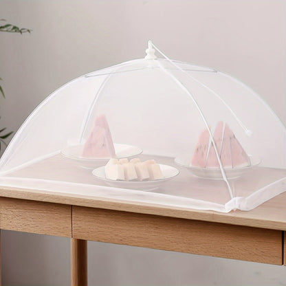 1 white rice cover that doubles as a foldable dining table food cover and household dust cover, suitable for keeping flies away while dining outdoors.