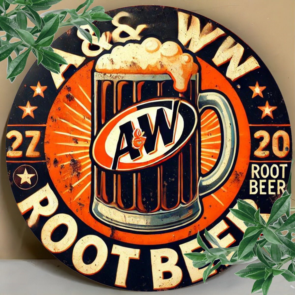 Personalize your home bar, cabin, man cave, or pub with the vintage rusty style iron painting of this personalized One Piece AW Root Beer Sign. Made from durable iron material, it will add a unique and rustic touch to any space.