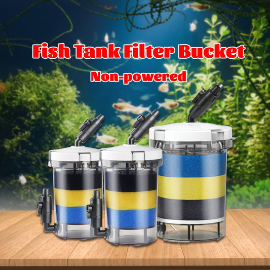 Silent aquarium filter bucket for tanks up to 208.2 L, with 16mm water outlet, PVC material, suitable for freshwater and saltwater.