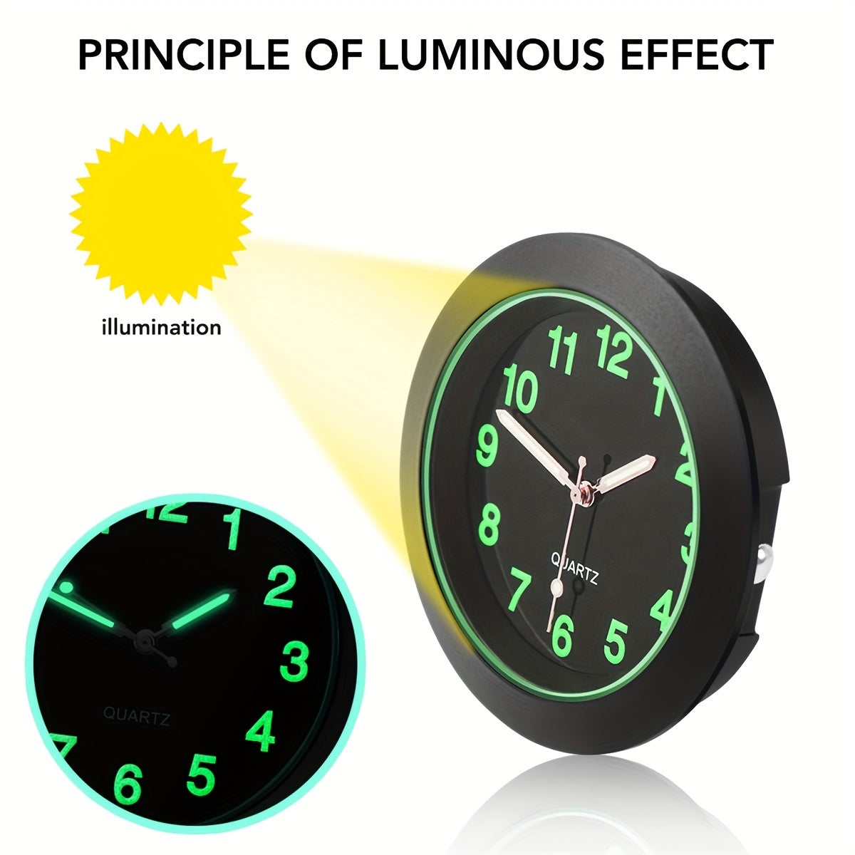 High-quality luminous car clock for interior decoration.