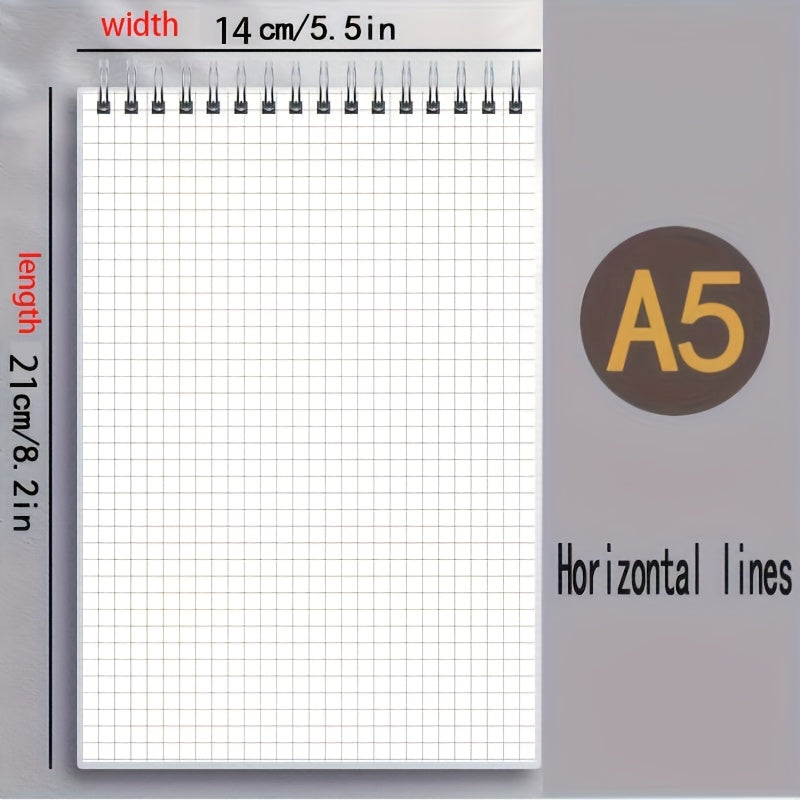 A5 Transparent Grid Coil Notebook ideal for high school students and office use.