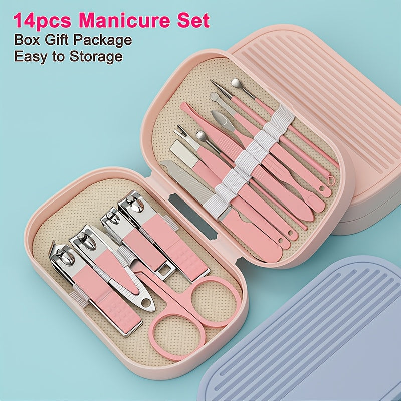 Portable nail clipper set for men and women, made with high-quality carbon steel blades and a concave edge. Includes storage case and complete fingernail and toenail grooming kit.