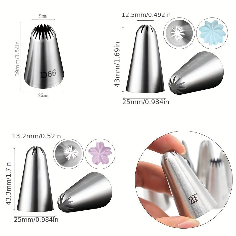 Set of 8 Stainless Steel Piping Tips - Includes Medium and Thick Seamless Icing Nozzles for Cake Decorating, Perfect for Kitchen and Restaurant Use