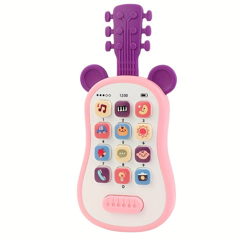 Kids Guitar-Shaped Phone Toy with Lights, Music, and Safe Voltage ≤36V - Battery Operated (Batteries Not Included) - Available in Blue, Pink, or Purple - Made of Plastic