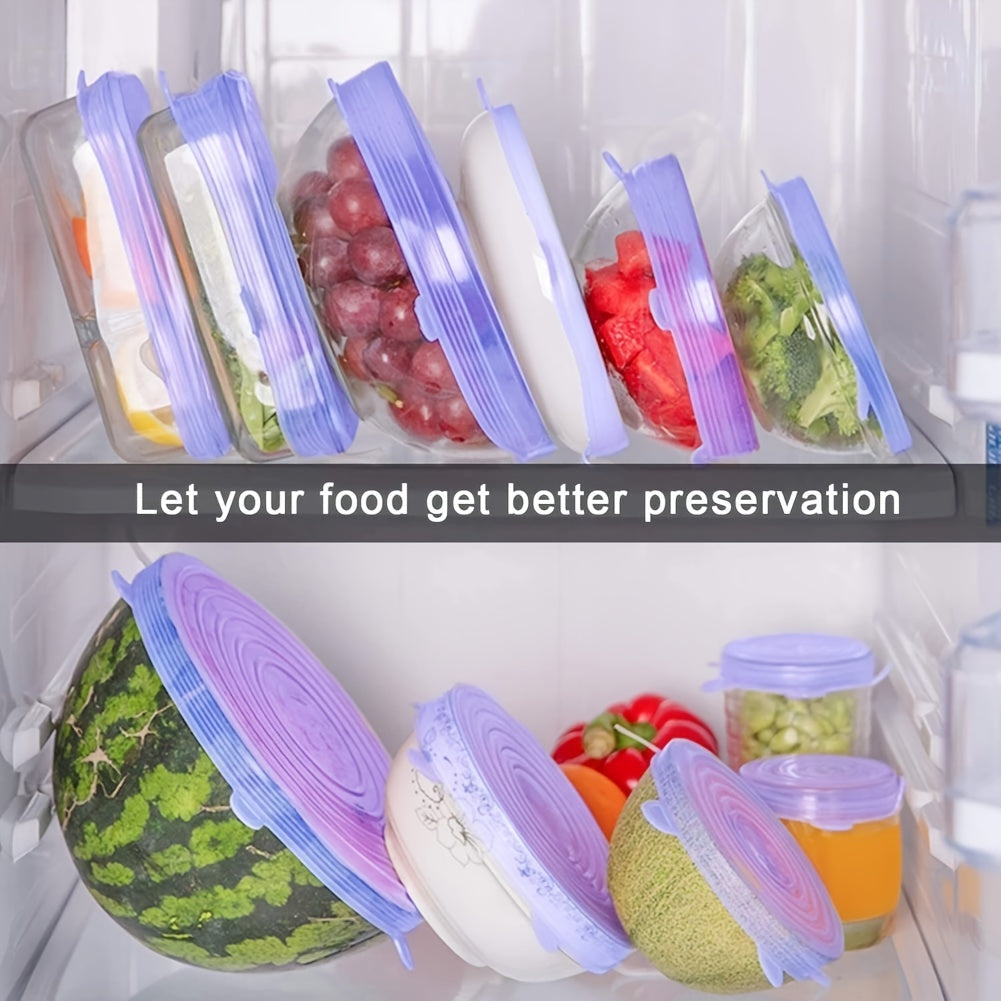 Get 2 Sets of Durable Silicone Stretch Covers - Reusable, Keep Food Fresh, Microwave Safe, Easy to Clean - Suitable for Most Containers