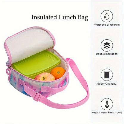 16-inch three-piece set of girls' student bags including a double-shoulder student bag, lunch bag, and pen bag. Fashionable and versatile for travel, school, or camping. One-size-fits-all in pink.