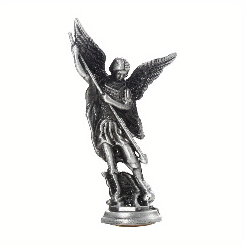 Saint Michael Archangel figurine made of zinc alloy for home decor and tabletop display.