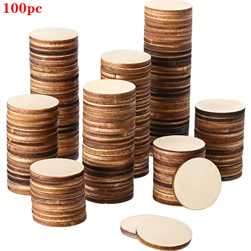 100 wooden circles for crafts, 2cm wood pendants for DIY painting and hanging decorations, perfect for various holidays with no need for electricity.