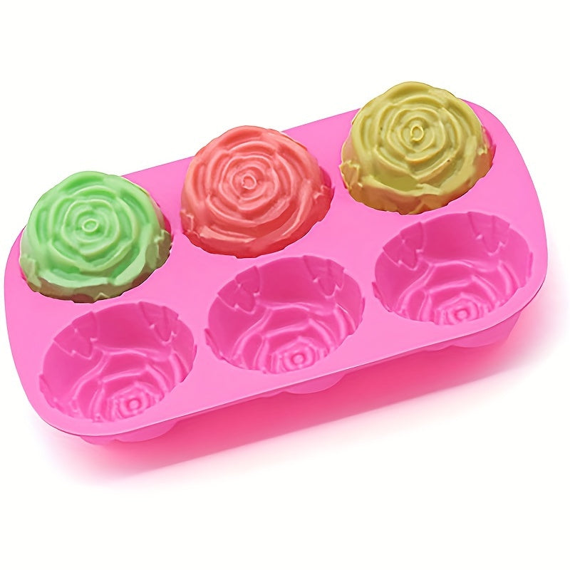 Silicone Rose Cake Mold with 6 Cavities in Pink - Heat Resistant, Ideal for French Desserts, Jelly, Pudding & Soap Making - Baking Tool for Valentine's Day & Christmas, Baking Accessories for DIY Crafters.