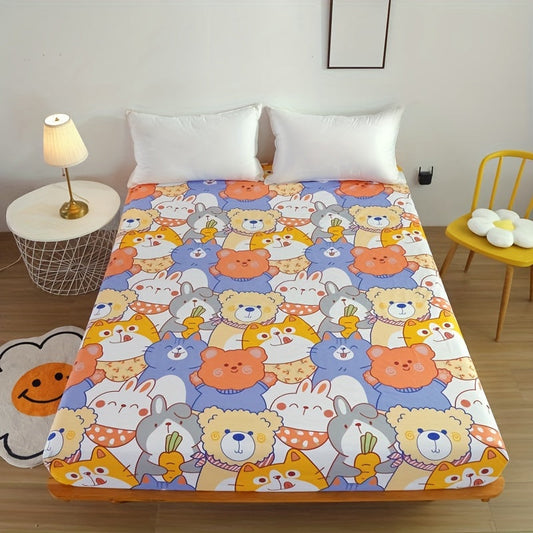 100% polyester single-layer bed sheet with a waterproof cartoon design. This machine washable sheet is designed to fit mattresses between 30-34cm high.