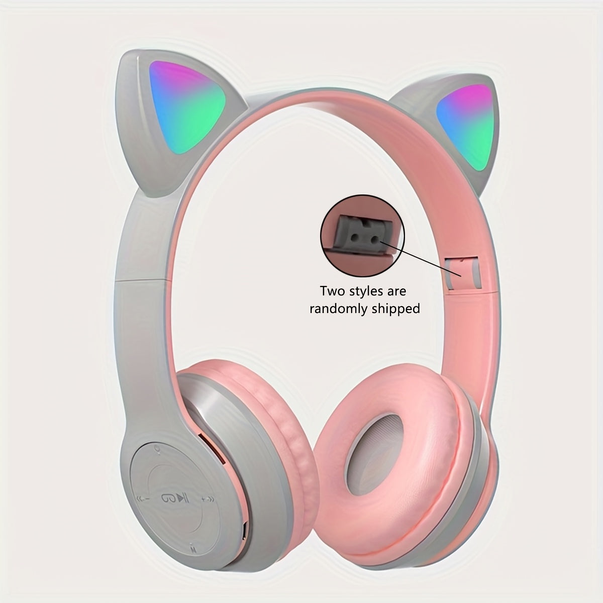 Cat Ear Wireless Headphones with LED light, foldable design, volume control, and Type-C charging - perfect for phones and as a gift.