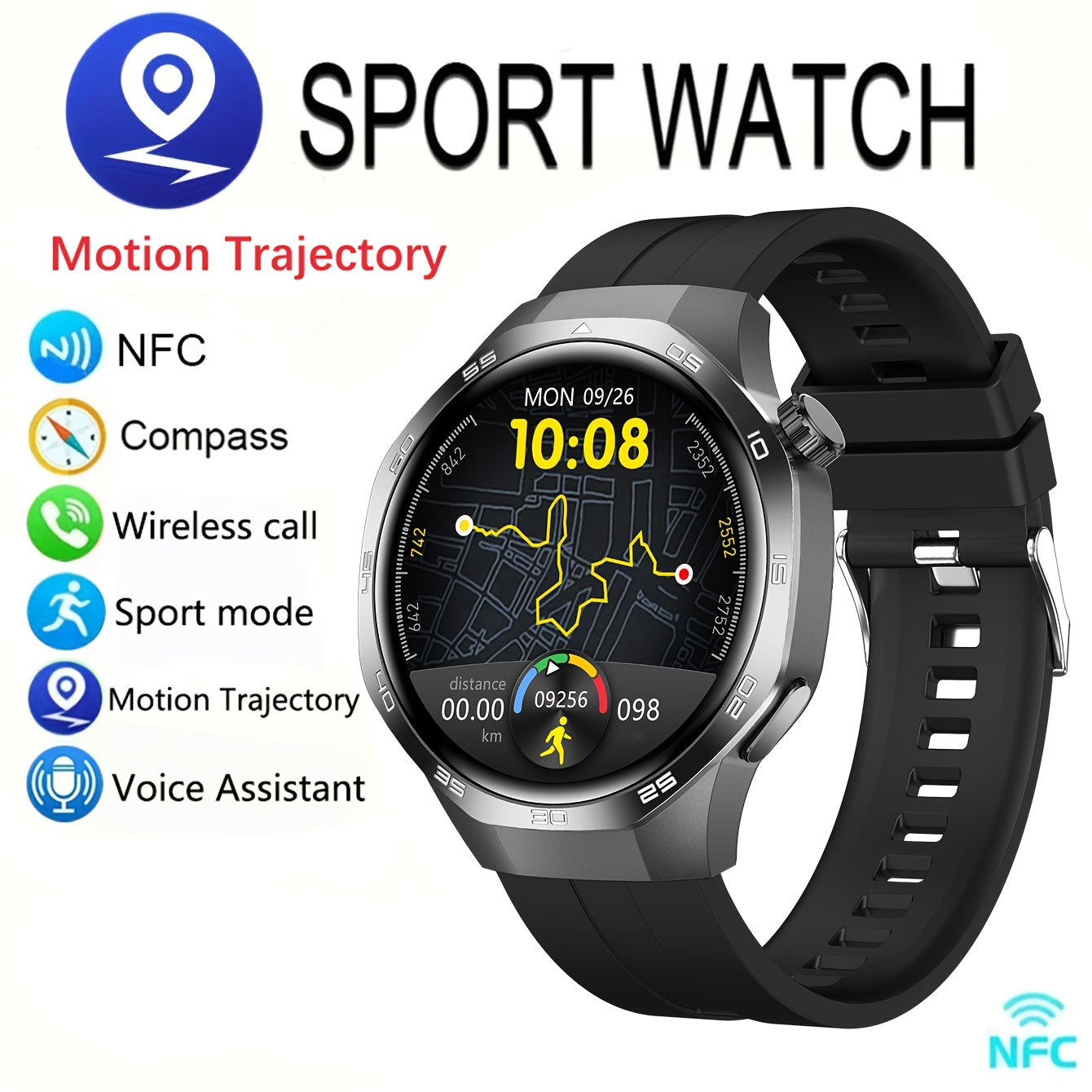 2025 New GPS Motion Trajectory Smart Watch for Men Watch 5 Max with AI Voice Wireless Call NFC, 100+ Sports Modes, Outdoor Sports Men'S Smart Watch, Fitness Tracker with Compass, Father'S