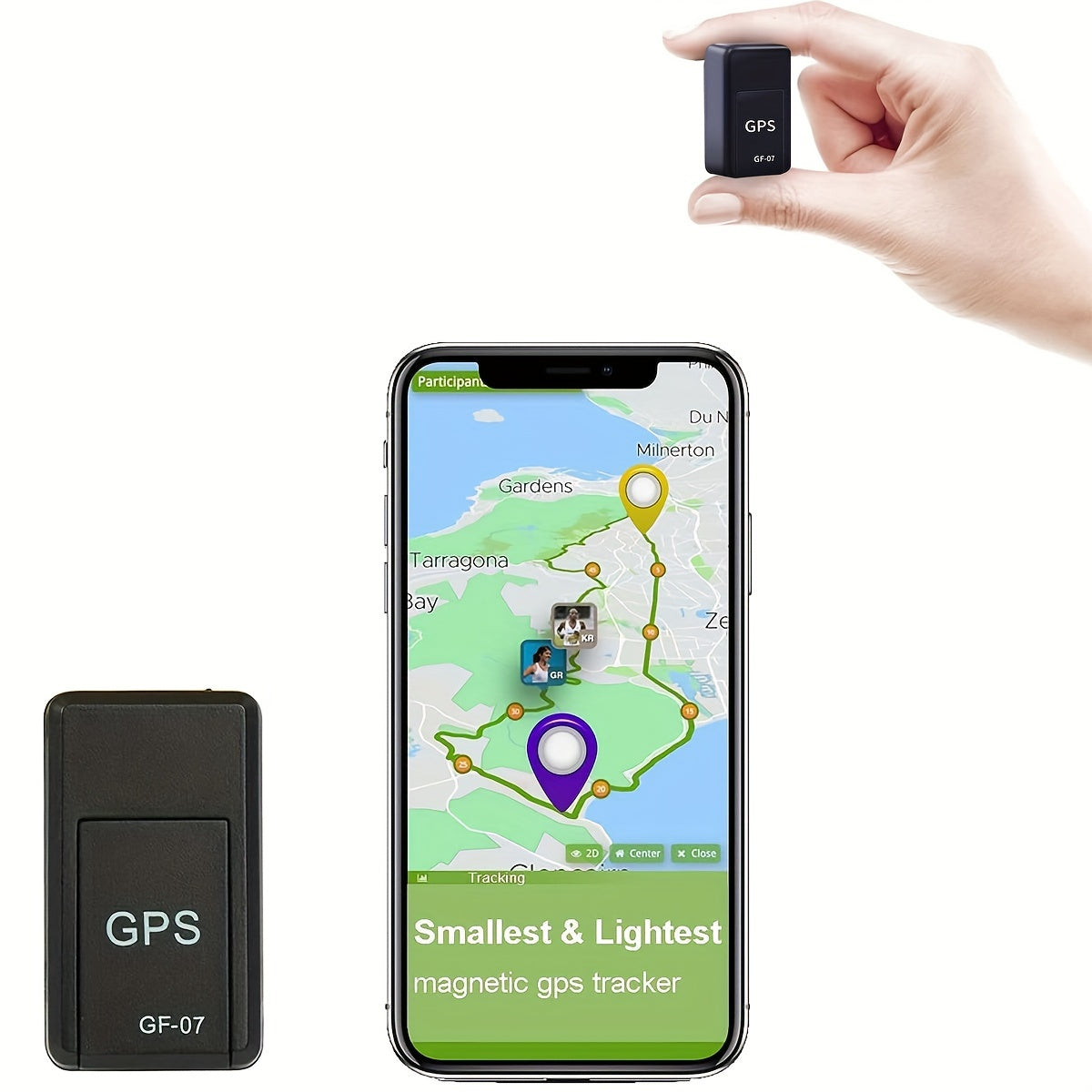 Compact magnetic GPS tracker for cars with real-time positioning, rechargeable battery, universal fit, and ≤36V operating voltage. Memory card/SIM card not included.