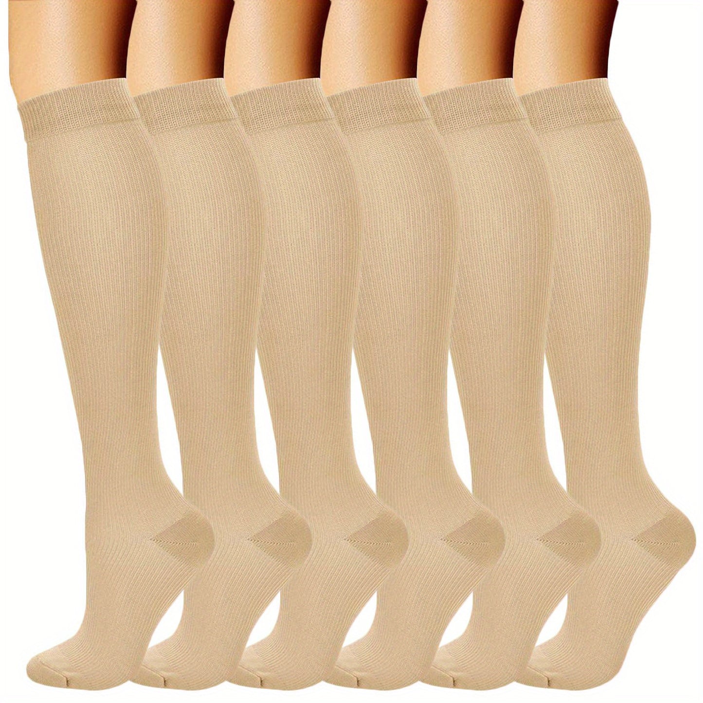 6 pairs of comfortable and breathable compression socks for men and women, perfect for sports like running, cycling, basketball, football, and hiking.