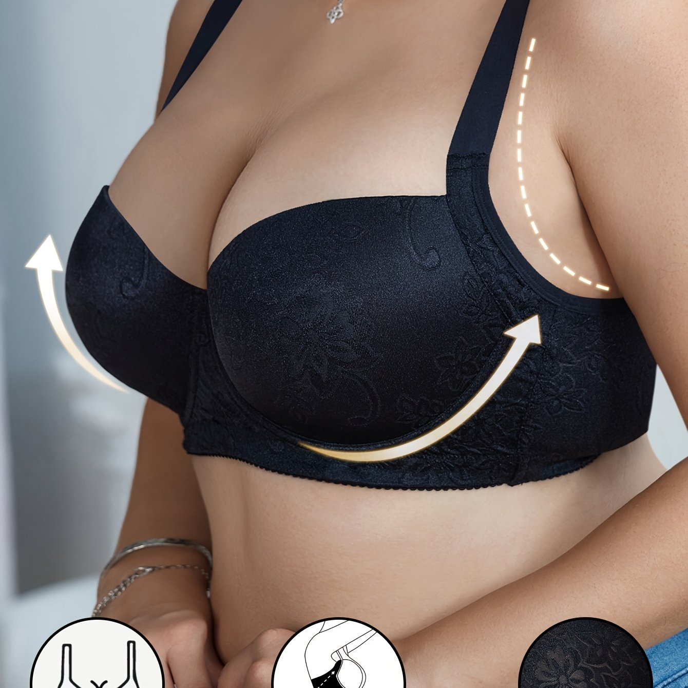 Stylish Plus Size Underwire Bra- Seamless, Comfortable, Non-Removable Pads, Nylon Blend