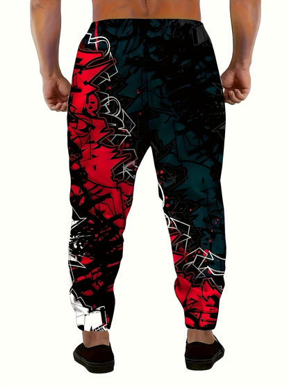 Men's Lifestyle Flex joggers with 3D graffiti print, drawstring, and pockets - comfortable polyester sweatpants for all seasons.