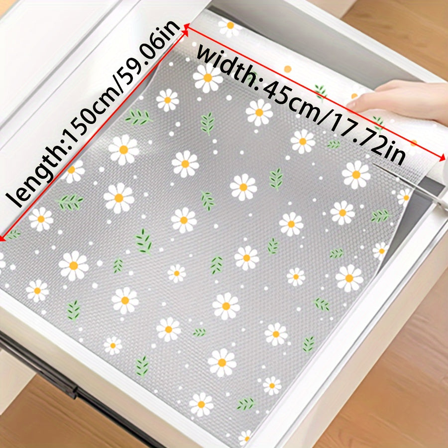 Translucent Daisy Pattern Shelf Liner for Kitchen Cabinets, Drawers, and Shoe Racks - Waterproof, Moisture-Proof, Stain & Oil Resistant, Anti-Mold, Dustproof - Non-Adhesive EVA Mat - 1 Roll