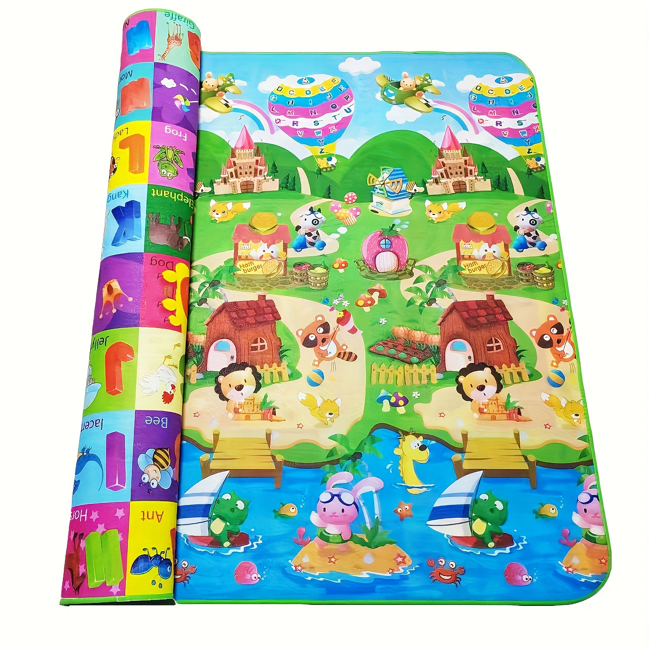 Two-Sided Baby Play Mat, Ideal for Ages 0-3, Measures 200x180cm, Made with PVC Surface, Safe Crawling Mat, Flippable Foam Floor Mat, Educational and Waterproof for Mess-Free Playtime.