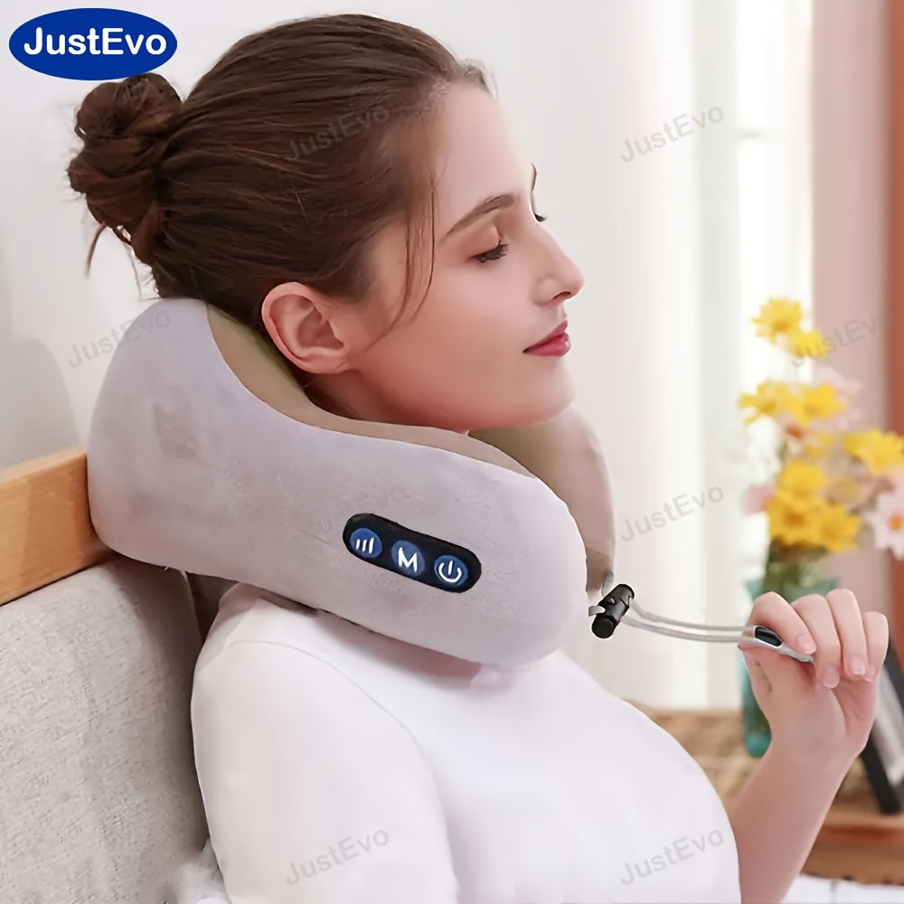 JustEvo U-Shaped Electric Neck Massager - USB rechargeable with memory foam for relaxation at home, office, or while traveling