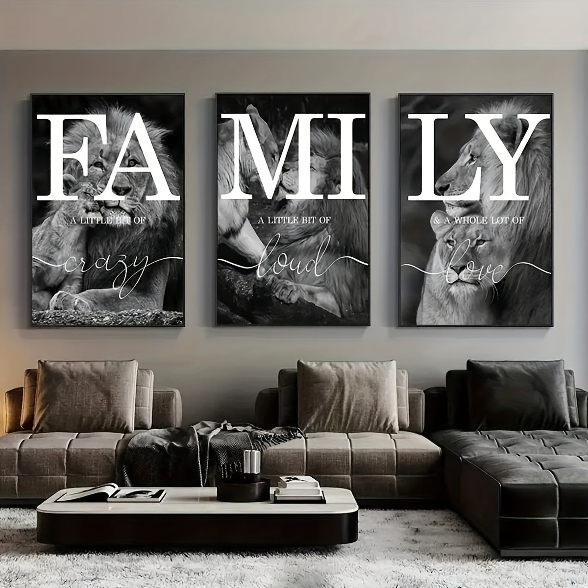 Unframed canvas poster featuring modern black and white lion family quote. Perfect gift for any room, ideal for winter decor and room decoration.