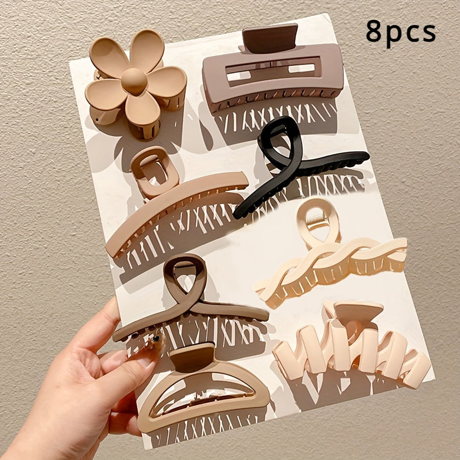 Set of large size women's claw hair clips in sets of 5, 8, or 10. Ideal for thick hair, spiral design for back-of-the-head styling. High-end hair accessories.