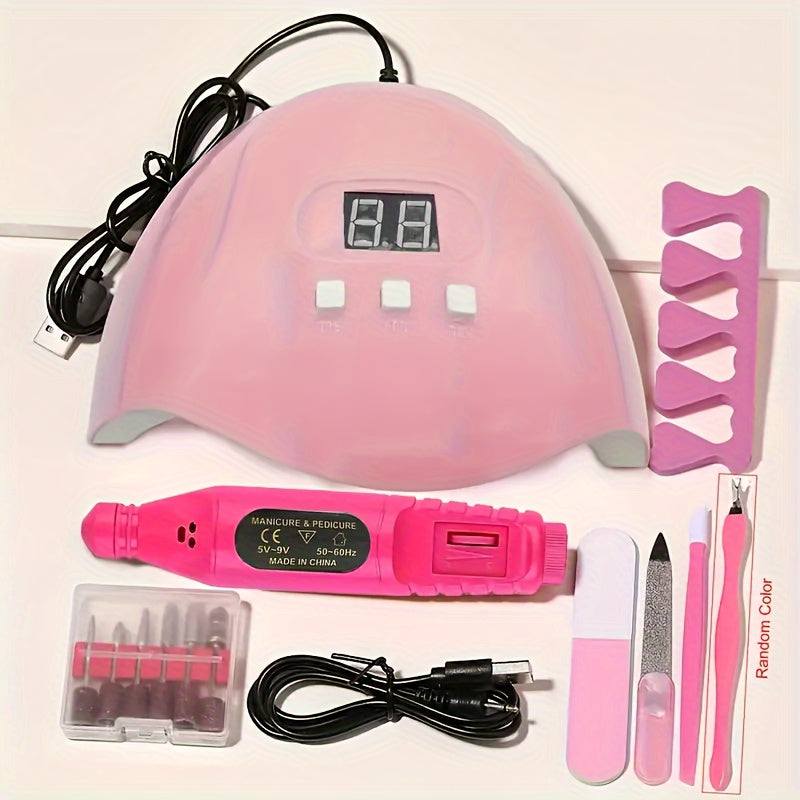 USB Nail Art Kit includes Gel Polish, Brushes & Accessories - Beginner-Friendly, No Battery Required