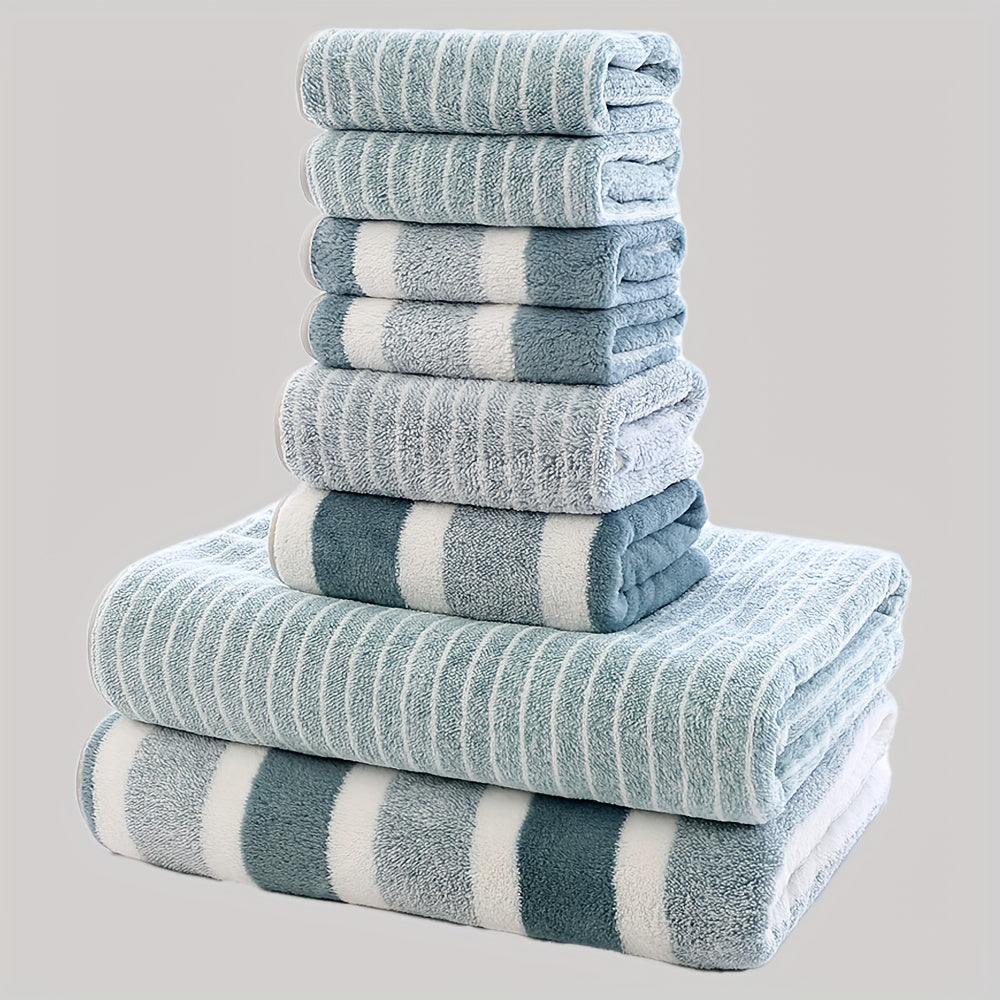 A set of 8 towels, including 2 hand towels, 2 bath towels, and 4 face towels, designed for business environments like spas, foot therapy, steam baths, and hotels. These ultra-soft, thick