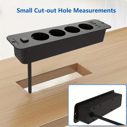 8-in-1 Power Plug Board with 4 USB ports and 4 AC sockets, 179.83cm cord, ideal for various spaces like homes, offices, and schools.