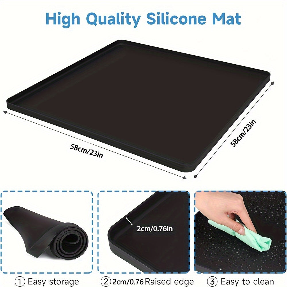 Silicone refrigerator mat, measuring 58.42*58.42*1.93cm in size, ideal for use in large and small refrigerators, washing machines, and other appliances. Designed to prevent leakage and keep floors clean.