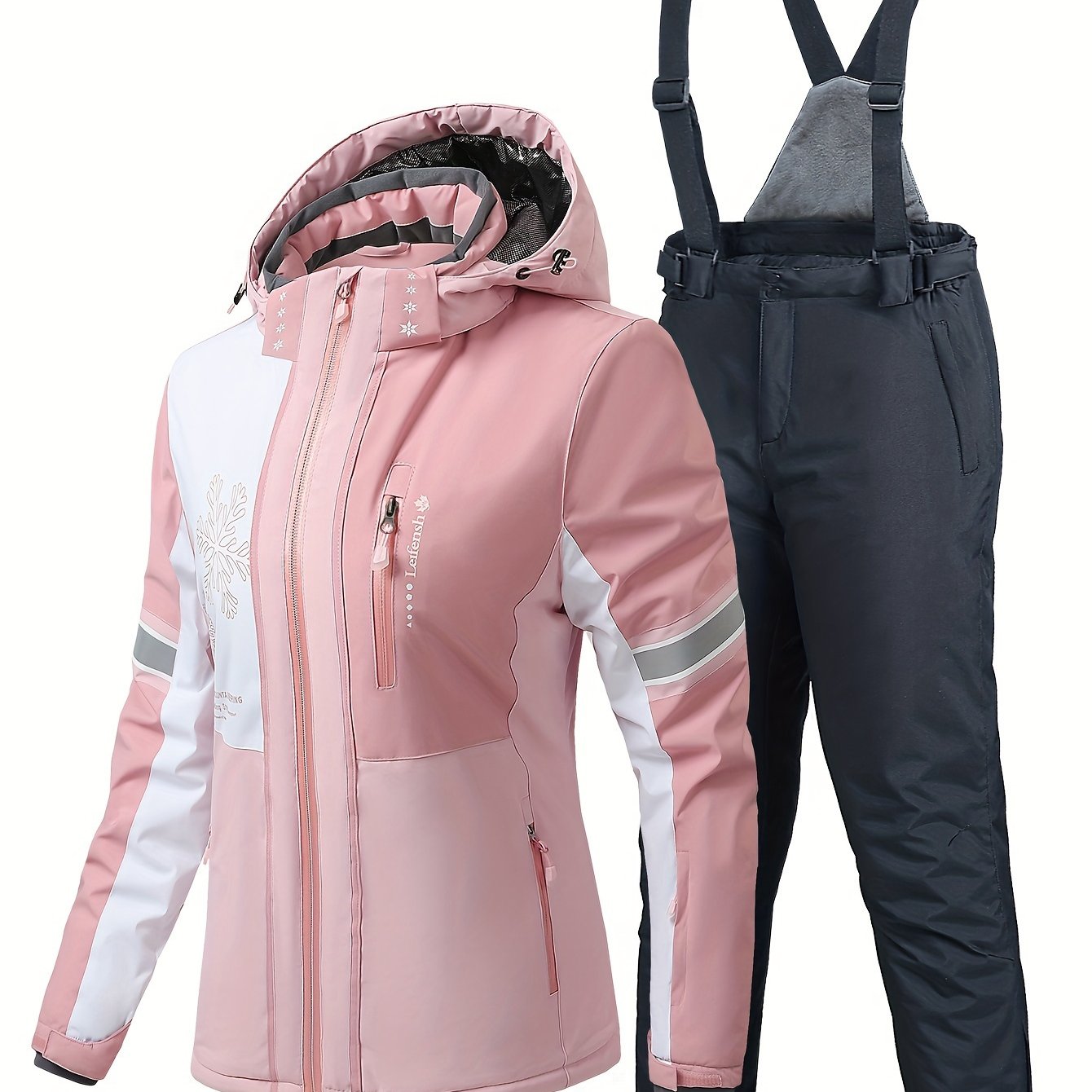 Women's Ski Suit with Polyester Jacket and Pants, Solid Color Design, Zipper Details, HX356