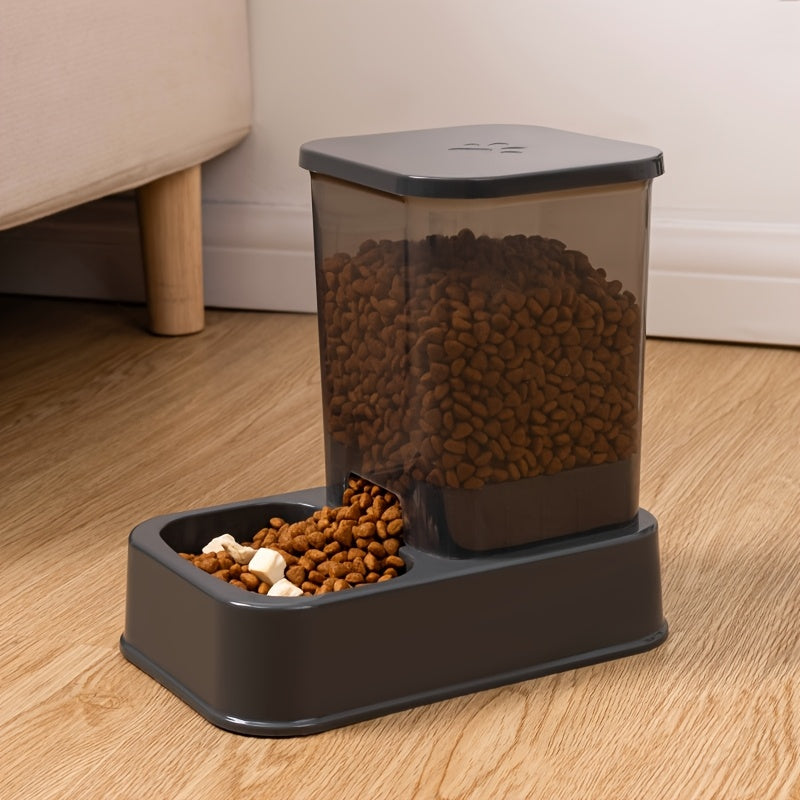 Self-feeder and water dispenser set for cats, made of durable plastic.