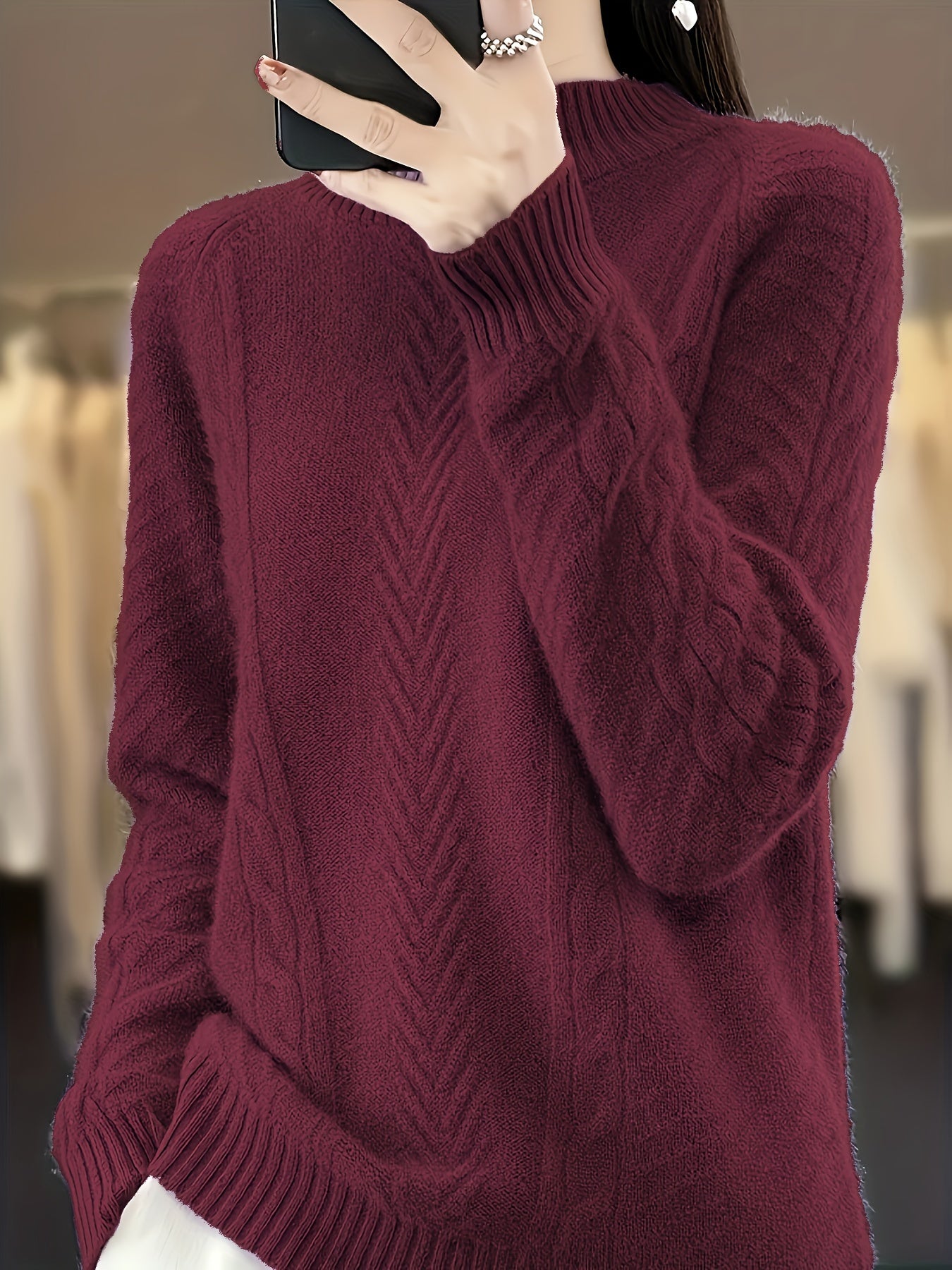 Large round neck long sleeve knitted pullover