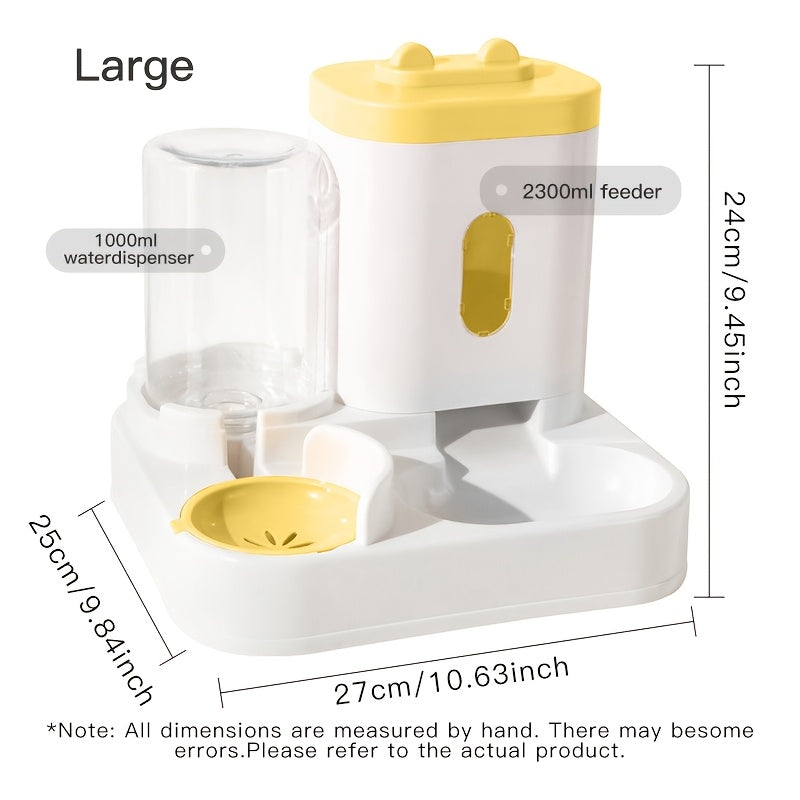 Dual bowl ergonomic cat feeder and water dispenser set made of plastic for cats, featuring automatic food and water feeding for neck-friendly use.