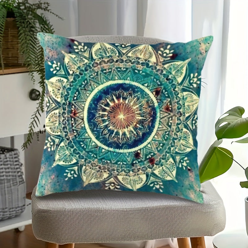 Mandala Pillow Cover in Bohemian Style, Size 44.96x44.96cm - Features Vibrant and Stylish Double-Sided Design for Sofa & Bed Decoration | Made of Machine Washable Polyester Material | Ideal for Weddings, Birthdays, and Holidays