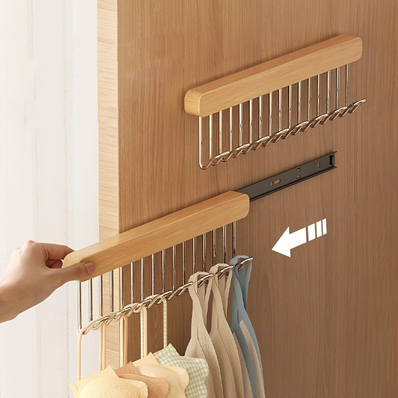 High-quality Wooden Pull-Out Hanger for Wall Mounting with a Sleek, Polished Finish - Ideal for Organizing Underwear and Kitchen Items