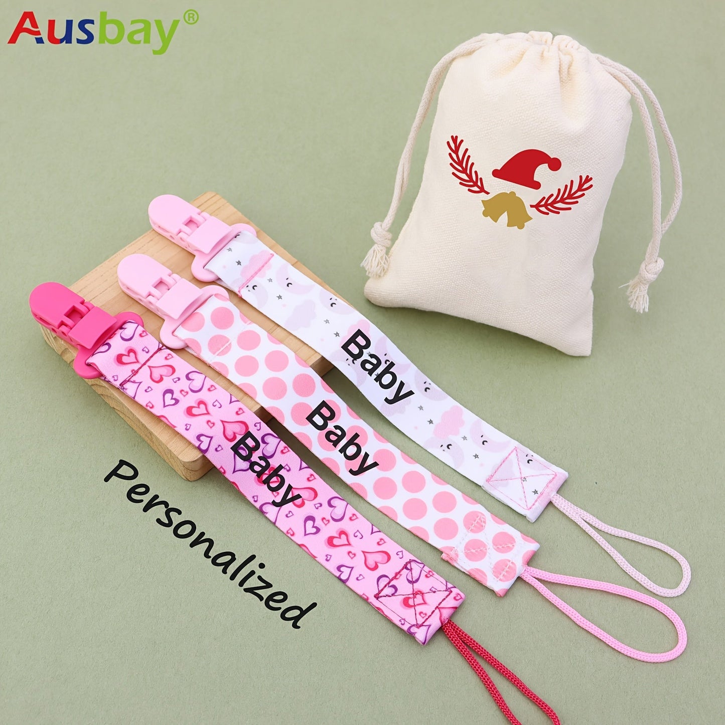 Personalized Baby Pacifier Holder Clips in Custom Gift Bags for Boys & Girls with Cute Patterns, Perfect for Halloween, Christenings, Thanksgivings, and Christmas Gifts