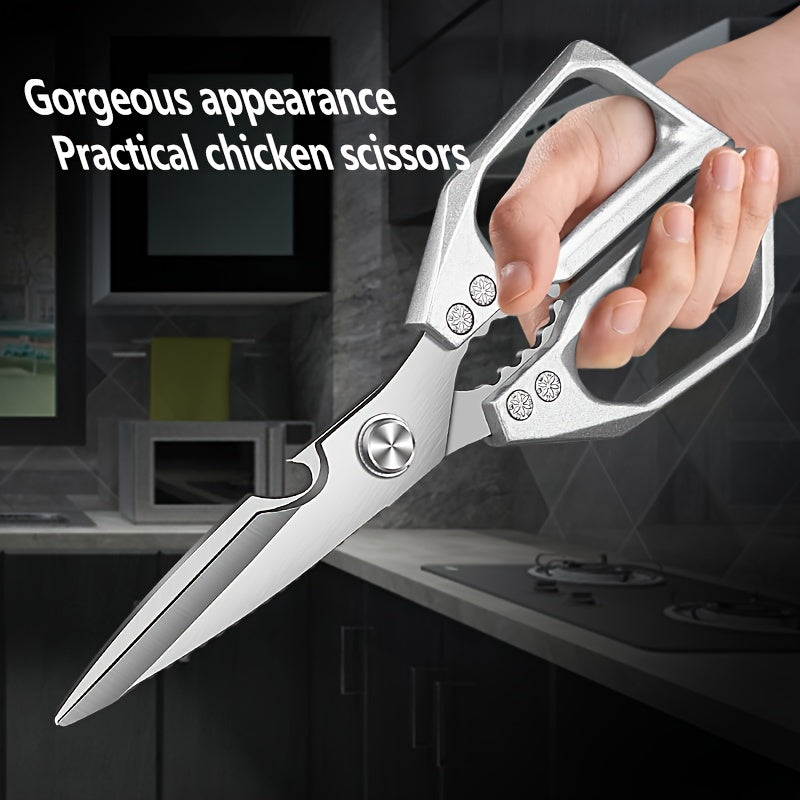 Durable Silvery Stainless Steel Kitchen Scissors for Cutting Chicken Bones - Versatile and Practical Tool for the Household - Strong and Efficient Bone Food Scissors