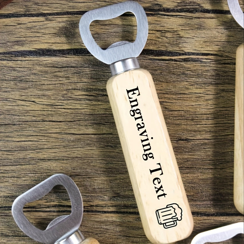 Pack of 50 Custom Engraved Wood Handle Bottle Openers, Stainless Steel Beer Opener for Soda and Beer, Perfect for Personalized Gifts for Weddings, Birthdays, and all Occasions - Including Christmas, Halloween, Thanksgiving, Father's Day, and Graduation.