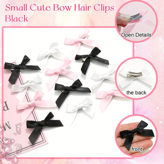 Boho Chic 30-Pack Mini Bow Hair Clips made of solid color polyester ribbon, non-slip and versatile for teens. Suitable for daily wear and casual outings, fits all hair types, Y2K fashion