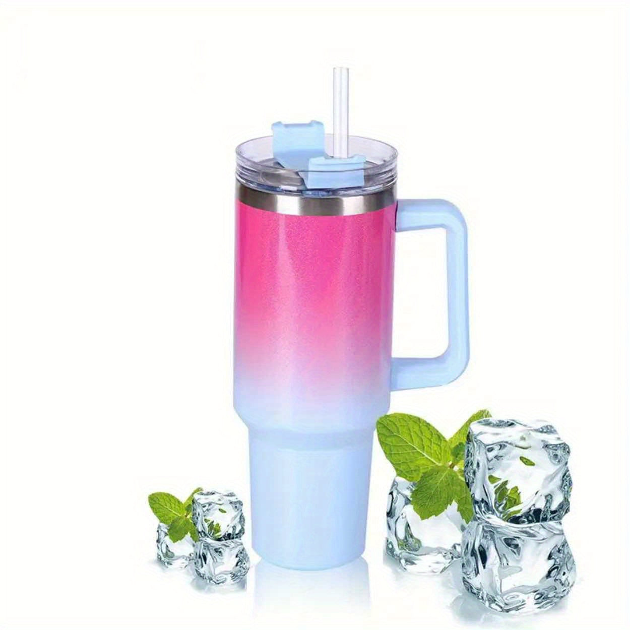 Sakura Train 40 oz portable rainbow gradient car tumbler with handle and straw, insulated stainless steel cup, leakproof sports water bottle, ideal for Christmas, birthdays, Father's Day and Mother's Day gifts.