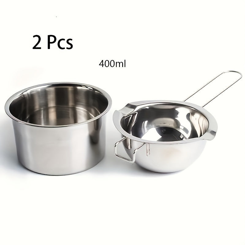 Stainless steel double melting pot set for safe and multifunctional chocolate, cheese, and candle melting, waterproof.