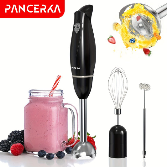 PANCERKA 100 Watt Hand Blender Set with Copper Motor, Stainless Steel Blades, Whisk and Frother Attachments for Soups, Smoothies, and Purees. EU Plug.