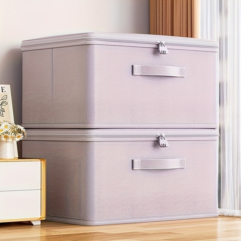 Large Lavender Soft Fabric Storage Box with Lock - Ideal for Organizing Clothes, Quilts, Documents, and Personal Items | Classic Rectangular Design | Washable Non-Waterproof Oxford Cloth | Perfect for Home Use, Under-Bed Storage, and Securing Valuables