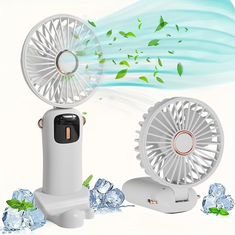 1 Piece of Portable Handheld Fan with LED Display, Foldable 90° Table Fan, 5 Speeds, Rechargeable Lithium Battery, USB Charging, Suitable for Indoor and Outdoor Use.