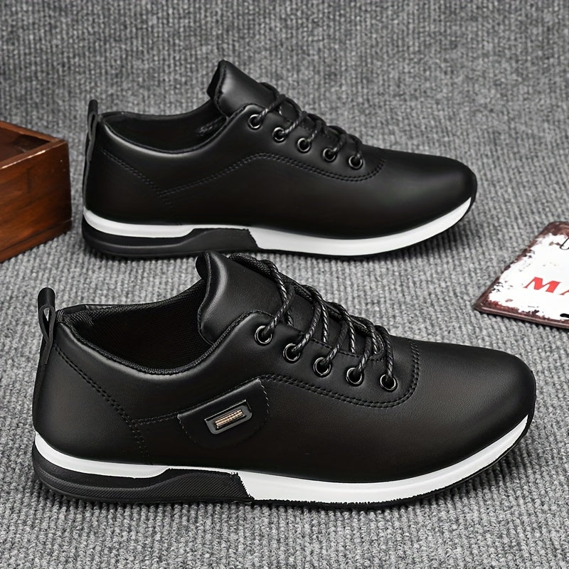 Men's versatile plus-size black business casual shoes with white sole, lace-up design, comfortable insole, and durable upper - ideal for daily wear and travel.