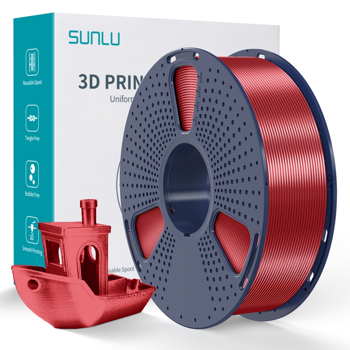 1kg of SUNLU Shiny PLA 3D Printer Filament, 1.75mm, with Smooth Surface and Dimensional Accuracy +/- 0.02mm in Light Golden Color.