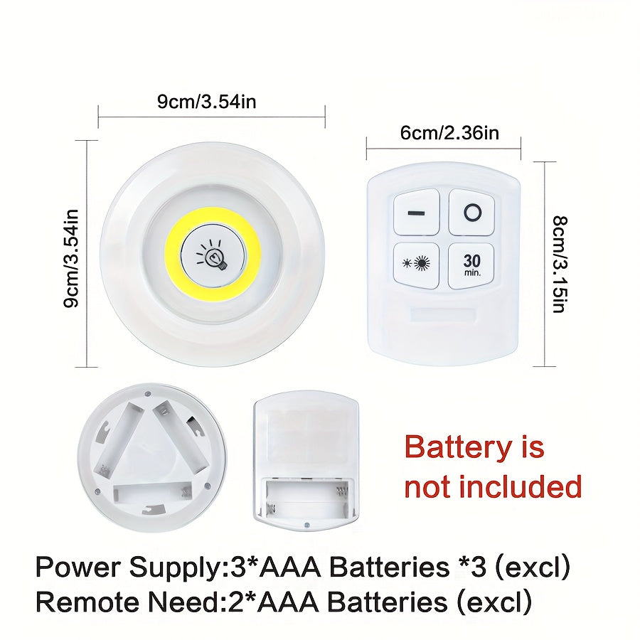 Set of 6/3/2 wireless LED cabinet lights with remote control. Perfect for wardrobe or kitchen COB night lighting.