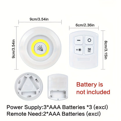 Set of 6/3/2 wireless LED cabinet lights with remote control. Perfect for wardrobe or kitchen COB night lighting.